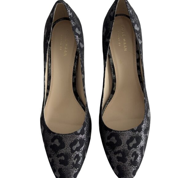 Cole Haan Leopard Print Chunky Heel Pumps Size 8.5 Black/Silver - Picture 2 of 11